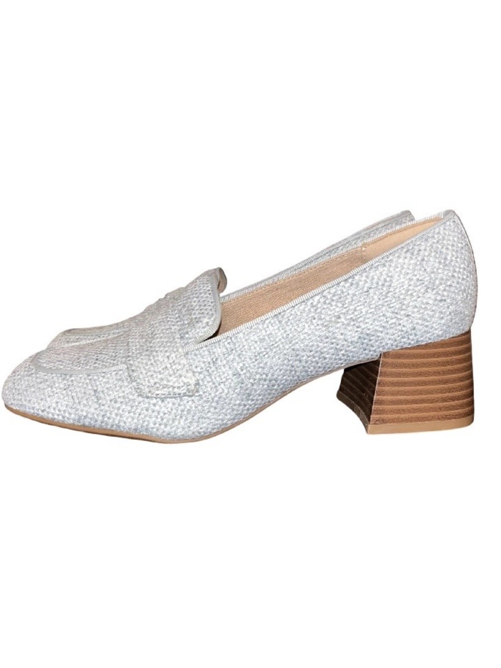 Kelly & Katie Silver Textured Low Block Heel Loafer